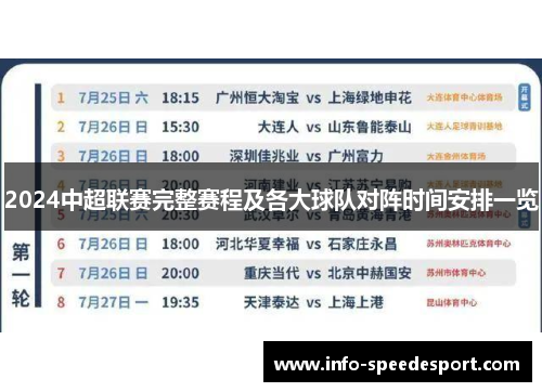2024中超联赛完整赛程及各大球队对阵时间安排一览